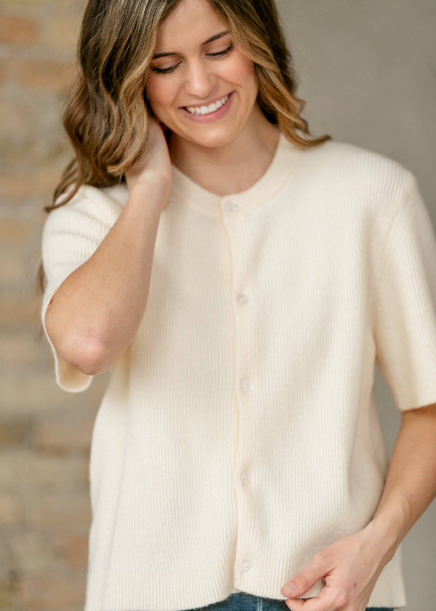 Zadie Ivory Short Sleeve Button Cardigan Top view 10