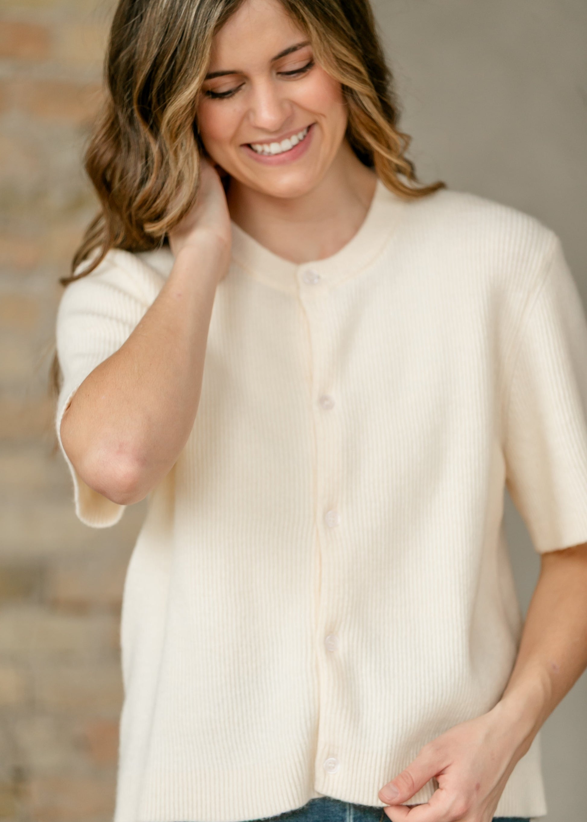 Zadie Ivory Short Sleeve Button Cardigan Top view 10