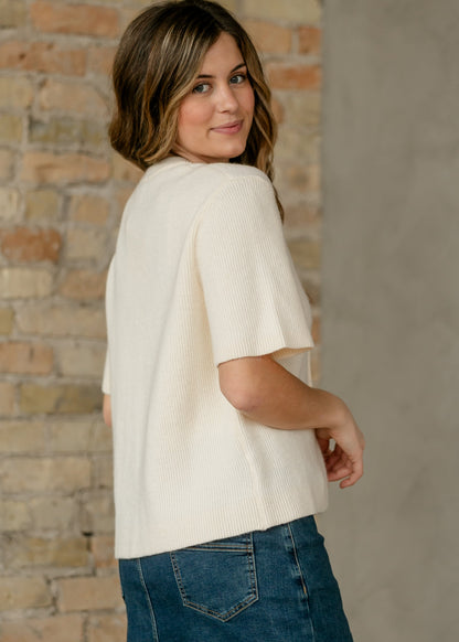 Zadie Ivory Short Sleeve Button Cardigan Top view 14