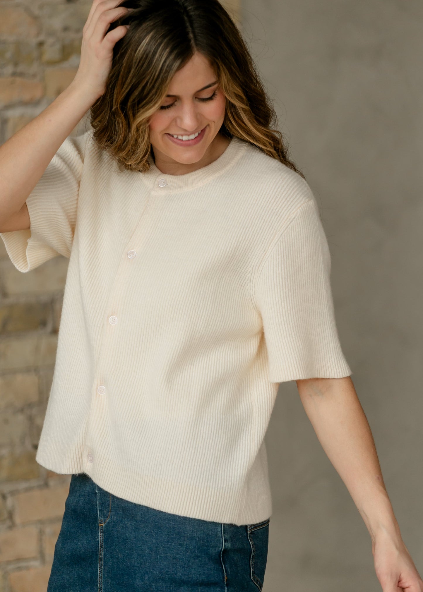 Zadie Ivory Short Sleeve Button Cardigan Top view 8