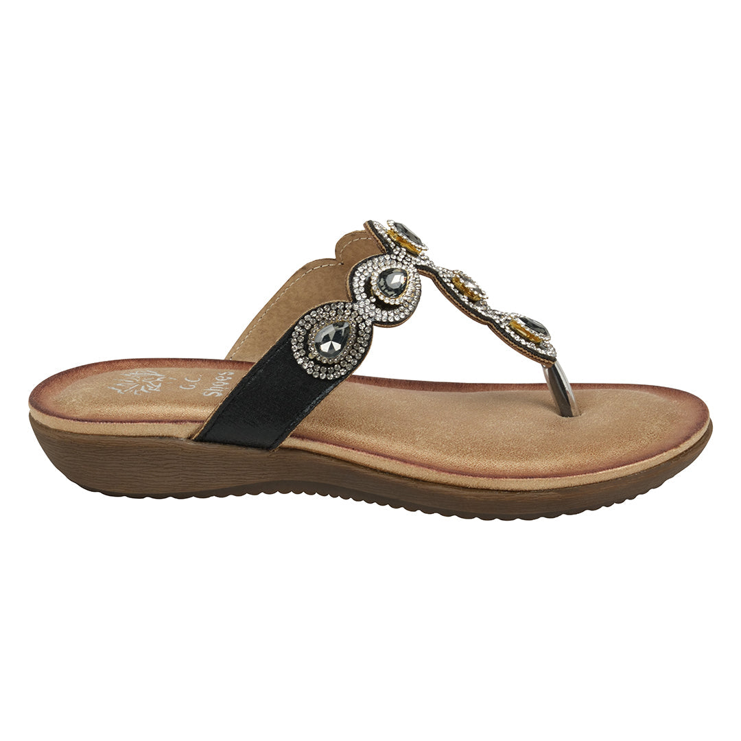 Zara Black Jeweled T-strap Thong Flat Sandals Black view 4 (shoe) - zara black sandals flat, zara black - shop at us.meeeshop
