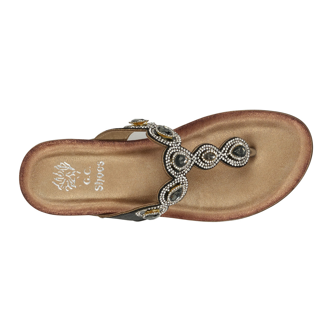 Zara Black Jeweled T-strap Thong Flat Sandals Black view 5 (shoe) - zara black sandals flat, zara black - shop at us.meeeshop