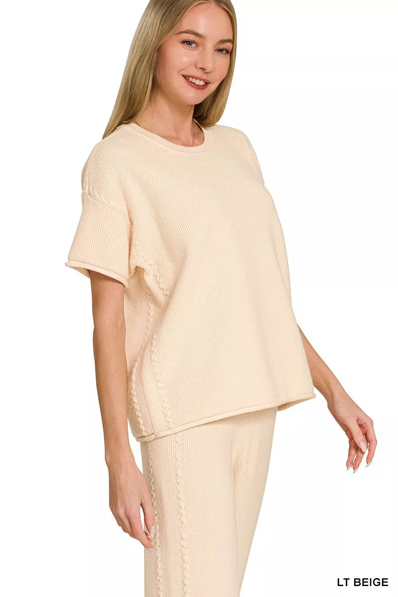 zenana viscose round Zenana Viscose Round Neck Top & Pants Set view 4 (top) - shop at us.meeeshop