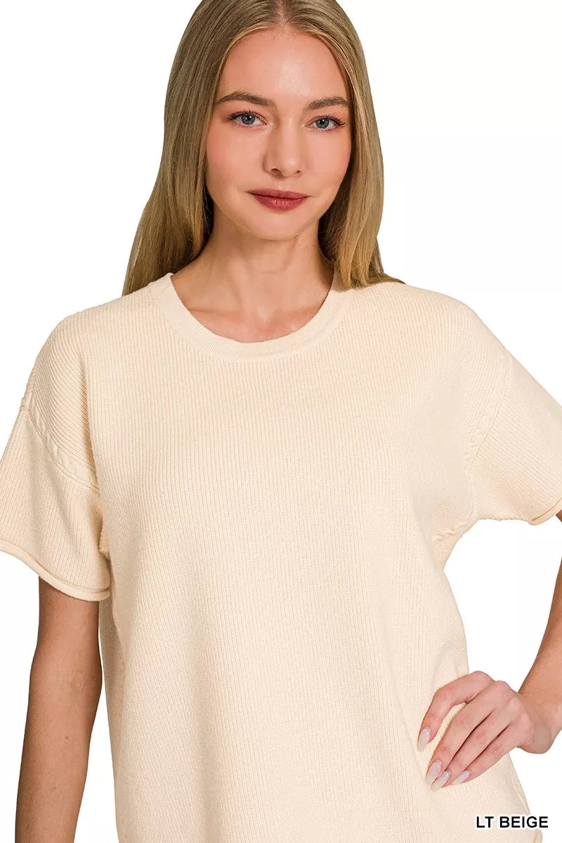 Zenana Viscose Round Neck Top & Pants Set view 5 (top) - set top, pants set top - shop at us.meeeshop