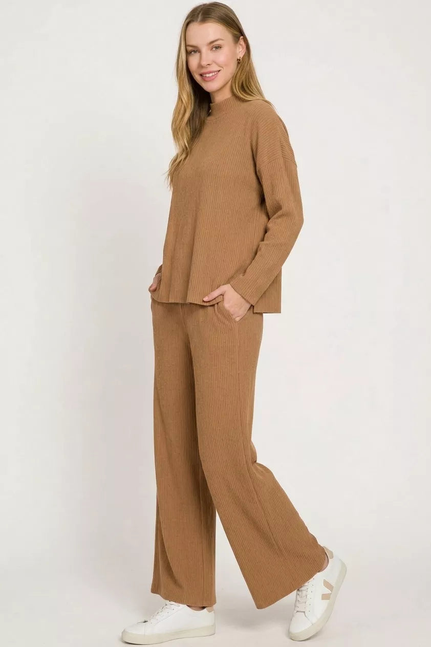Zenana Viscose Sweater Top & Pants Set DEEP CAMEL (top) - is viscose breathable for pyjamas, is viscose - shop at us.meeeshop