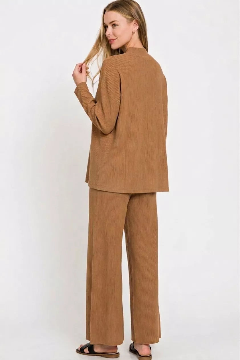 Zenana Viscose Sweater Top & Pants Set DEEP CAMEL view 2 (top) - is viscose breathable for pyjamas, is  - shop at us.meeeshop