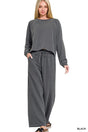 Zenana Washed F/terry Round Neck Pullover & Pants Set