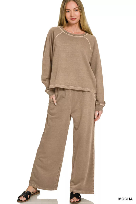 zenana washed terry Zenana Washed F/terry Round Neck Pullover & Pants Set view 2 (bottom) - shop at us.meeeshop