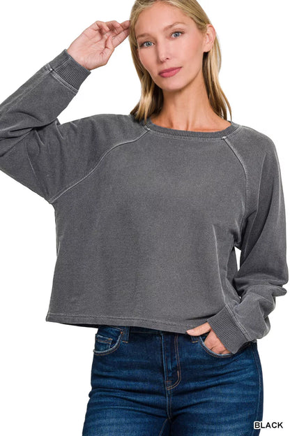 zenana washed terry Zenana Washed F/terry Round Neck Pullover & Pants Set view 4 (bottom) - shop at us.meeeshop