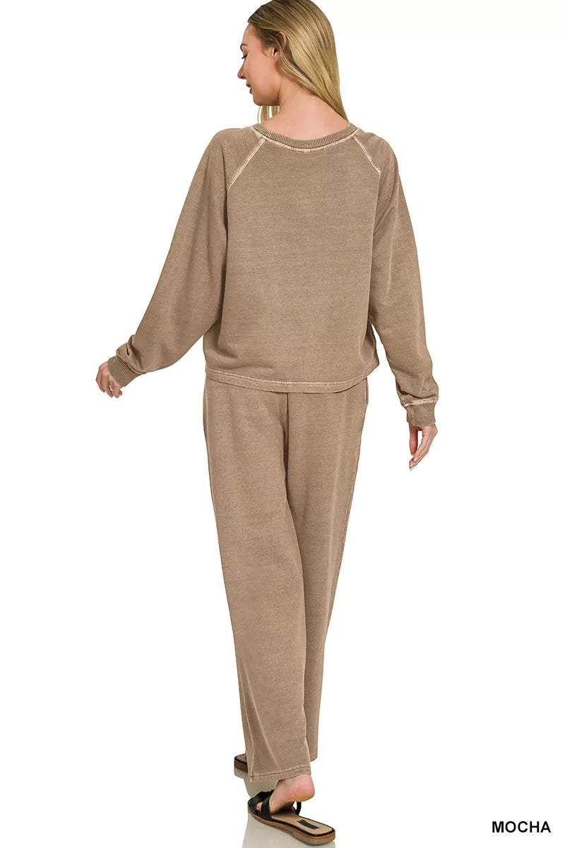 zenana washed terry Zenana Washed F/terry Round Neck Pullover & Pants Set view 4 (bottom) - shop at us.meeeshop