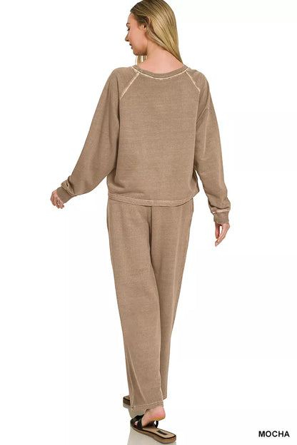 zenana washed terry Zenana Washed F/terry Round Neck Pullover & Pants Set view 4 (bottom) - shop at us.meeeshop