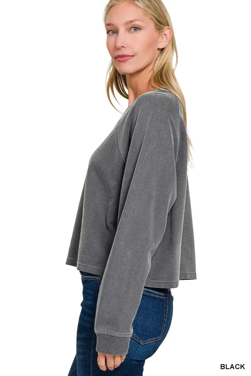 zenana washed terry Zenana Washed F/terry Round Neck Pullover & Pants Set view 5 (bottom) - shop at us.meeeshop
