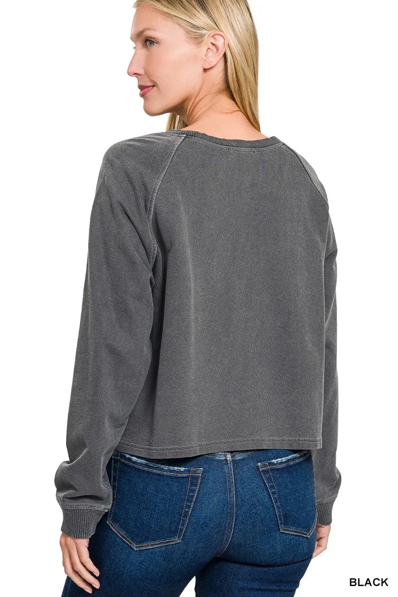 Zenana Washed F/terry Round Neck Pullover & Pants Set view 6 (bottom) - set pullover, pants set pullove - shop at us.meeeshop