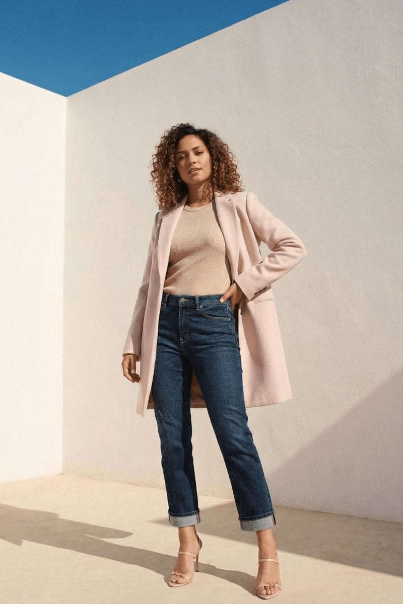 Zephyra Tummy Control High Rise Stretch Straight W/ Single Cuff Jeans - MeeeShop Women's Fashion