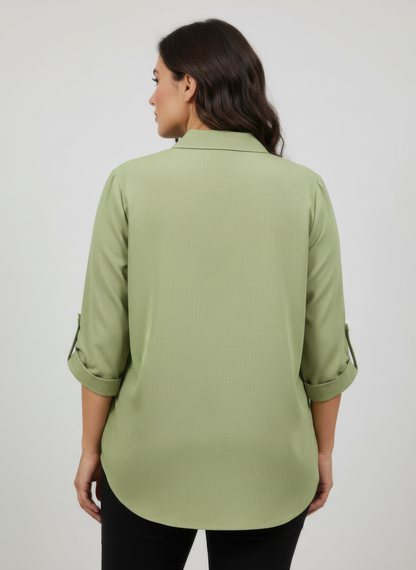 Zip Front Utility Pocket Tunic Blouse - MeeeShop Women's Fashion