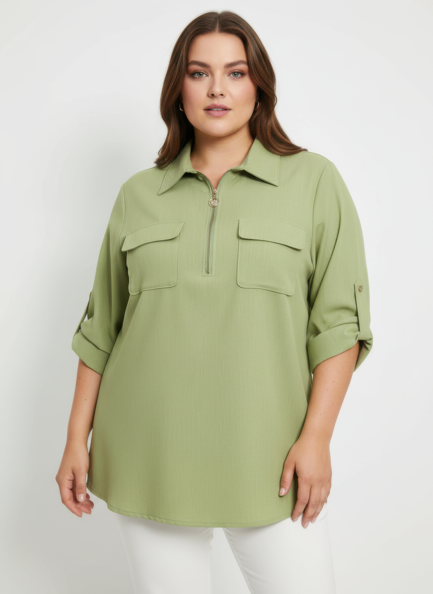 Zip Front Utility Pocket Tunic Blouse view 4 - Zip Utility Shirt (top)
