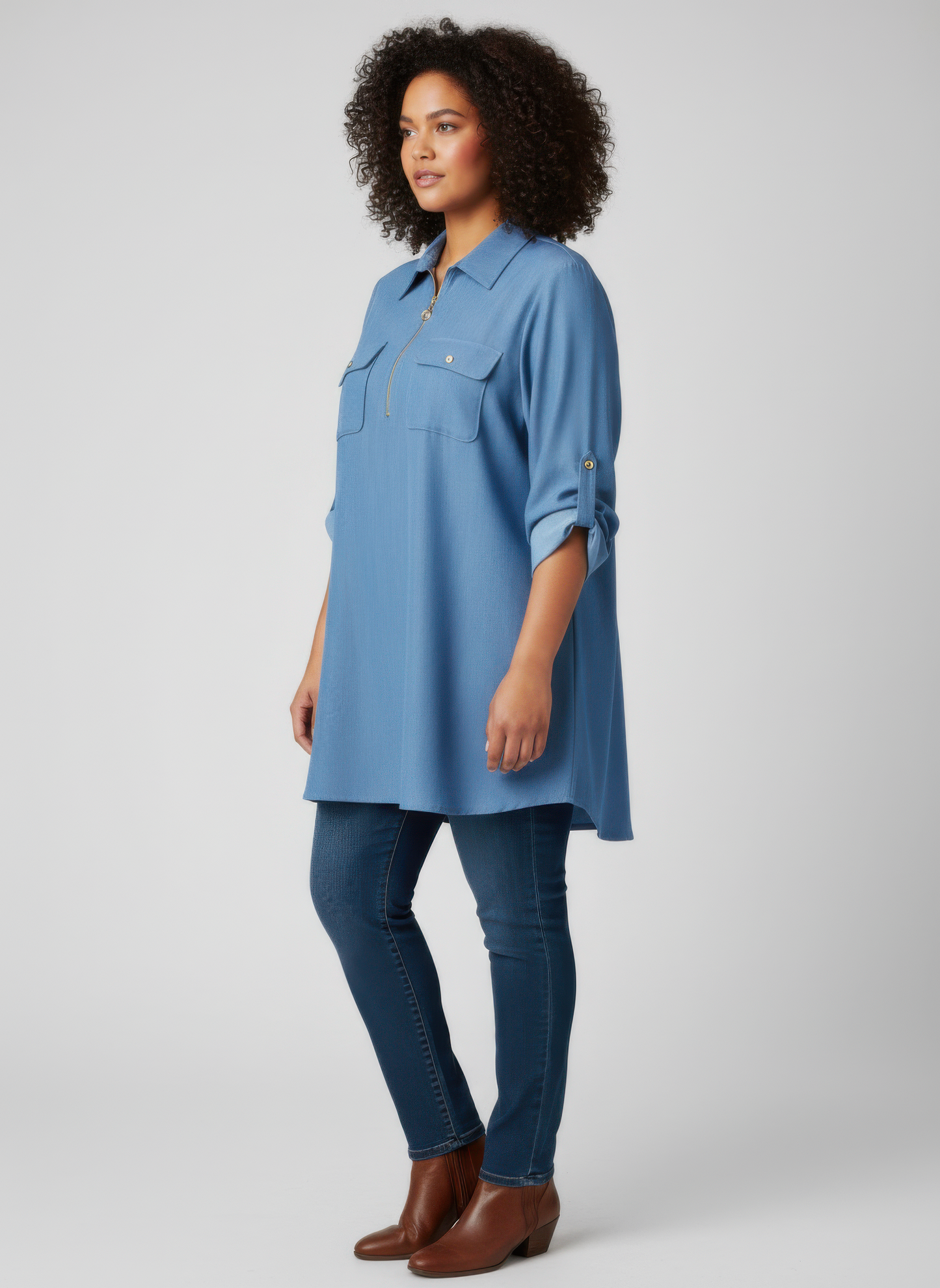 Zip Front Utility Pocket Tunic Blouse view 8 - Zip Utility Shirt (top)