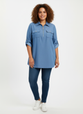Zip Front Utility Pocket Tunic Blouse Blue view 7 (top) - zip utility shirt, zip utility top, zip top u - shop at us.meeeshop