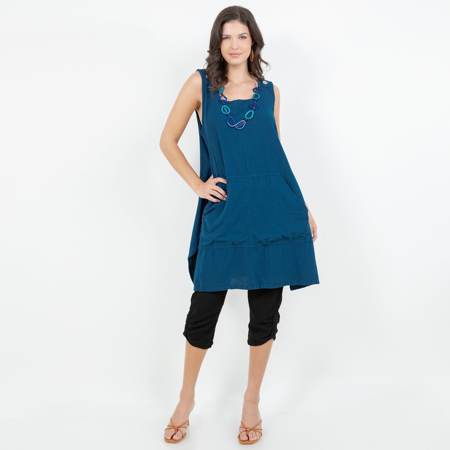 Zizi Tunic with Pocket! 100% Cotton Gauze in Indigo/ OSFM view 12 - Tunic Gauze Dress (top)