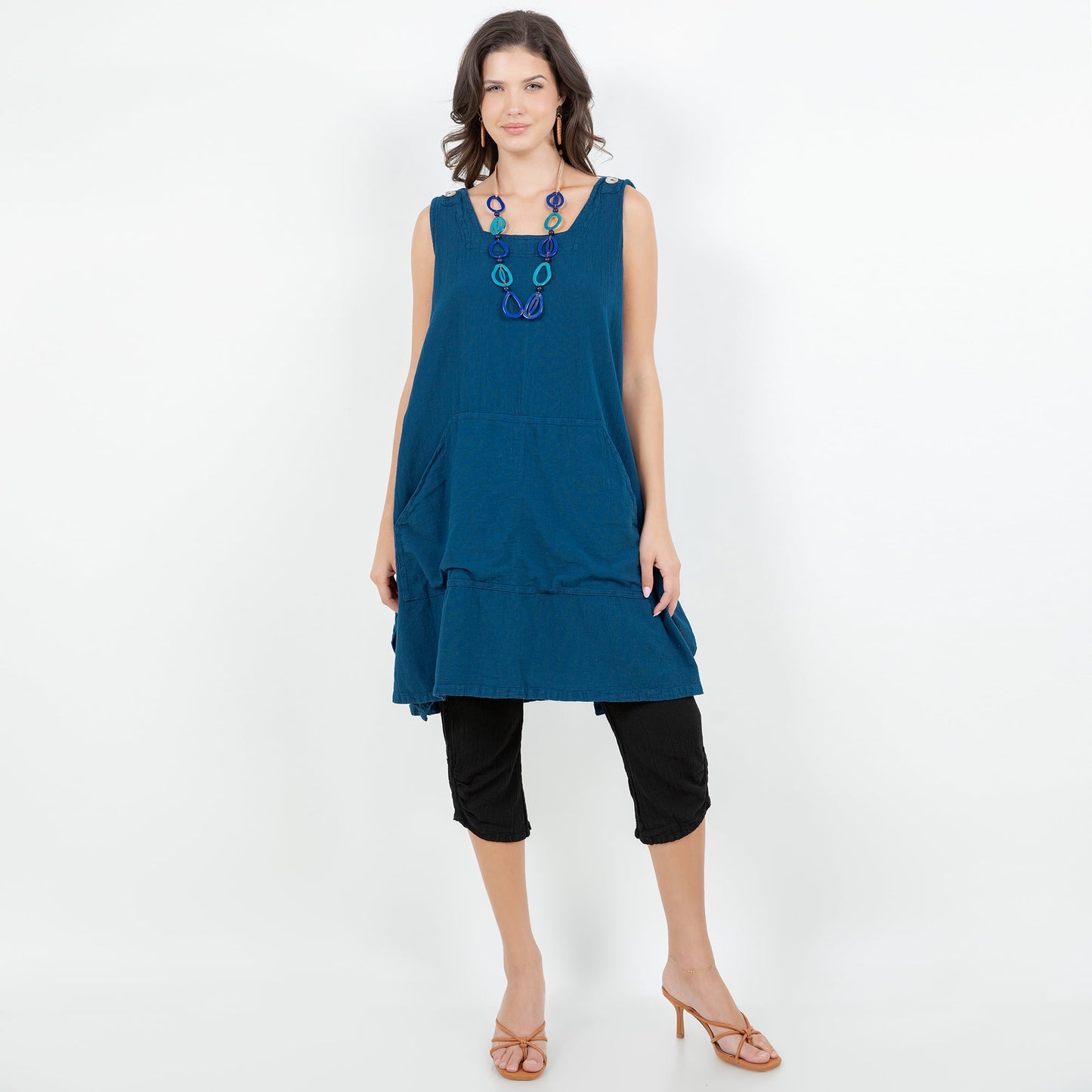 Zizi Tunic with Pocket! 100% Cotton Gauze in Iron/ OSFM view 14 - Tunic Gauze Dress (top)