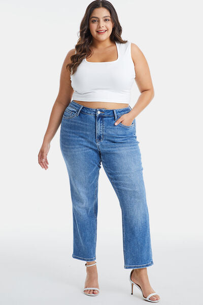 BAYEAS Full Size High Waist Raw Hem Straight Jeans | us.meeeshop