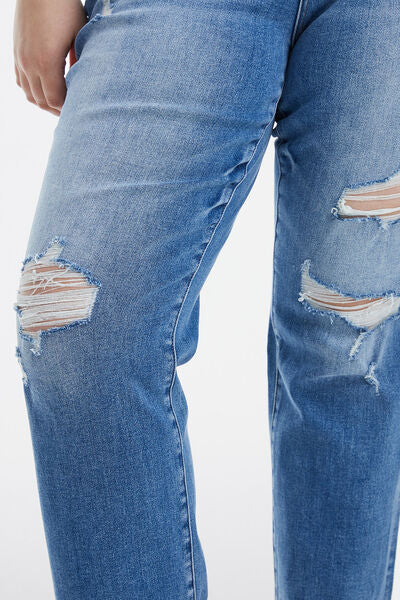 BAYEAS Full Size Mid Waist Distressed Ripped Straight Jeans | us.meeeshop