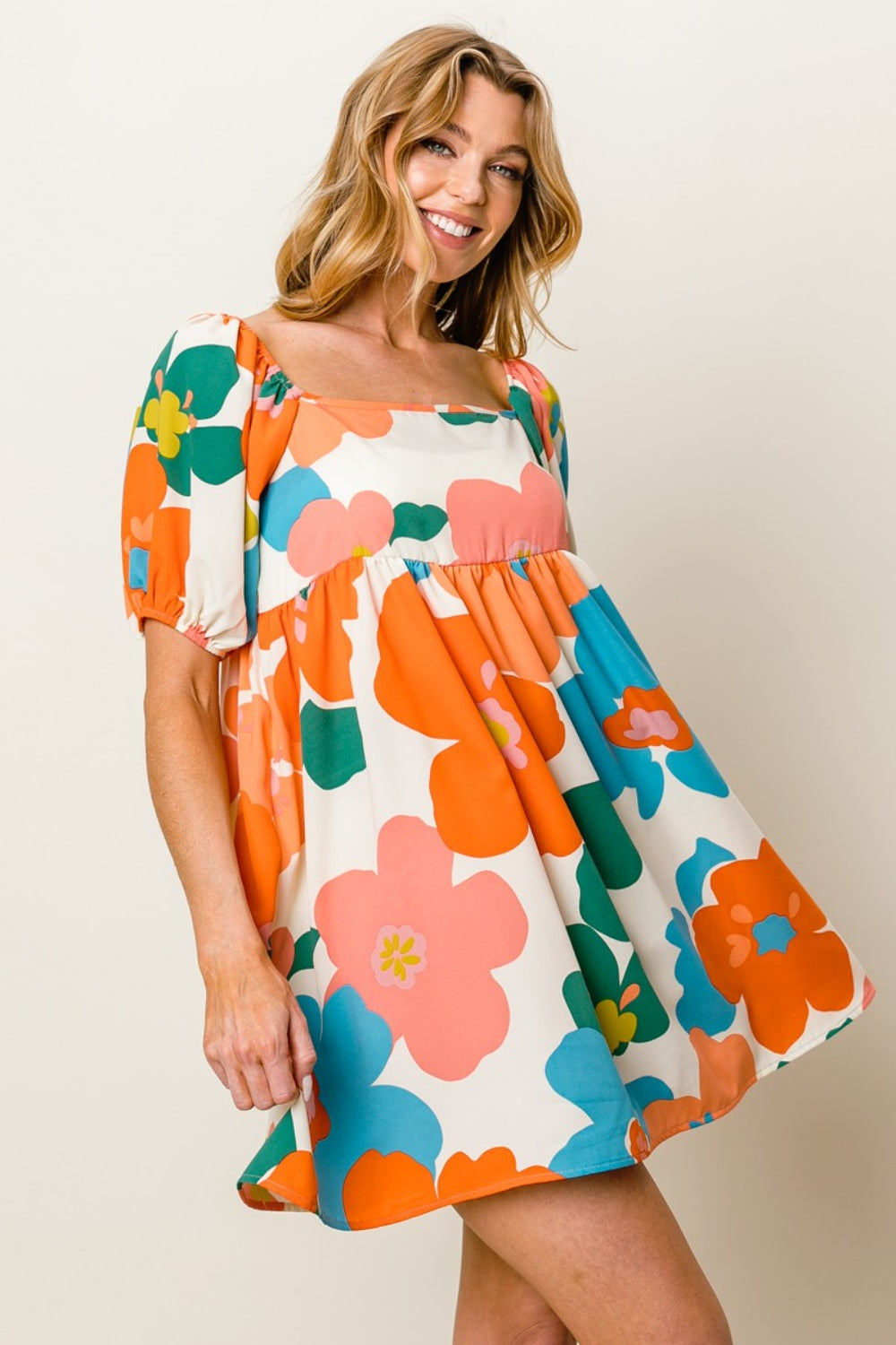 BiBi Floral Puff Sleeve Mini Dress | us.meeeshop