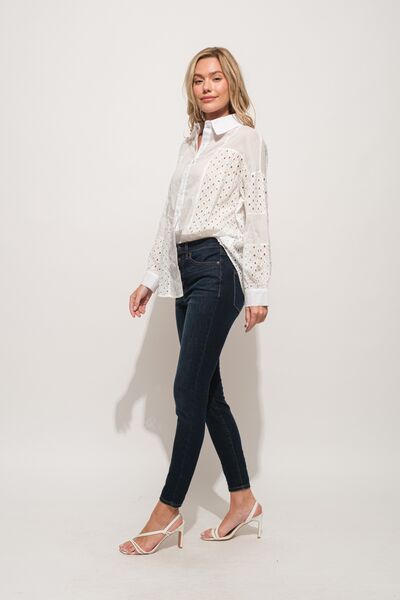 And The Why Eyelet Long Sleeve Button Down Shirt | us.meeeshop