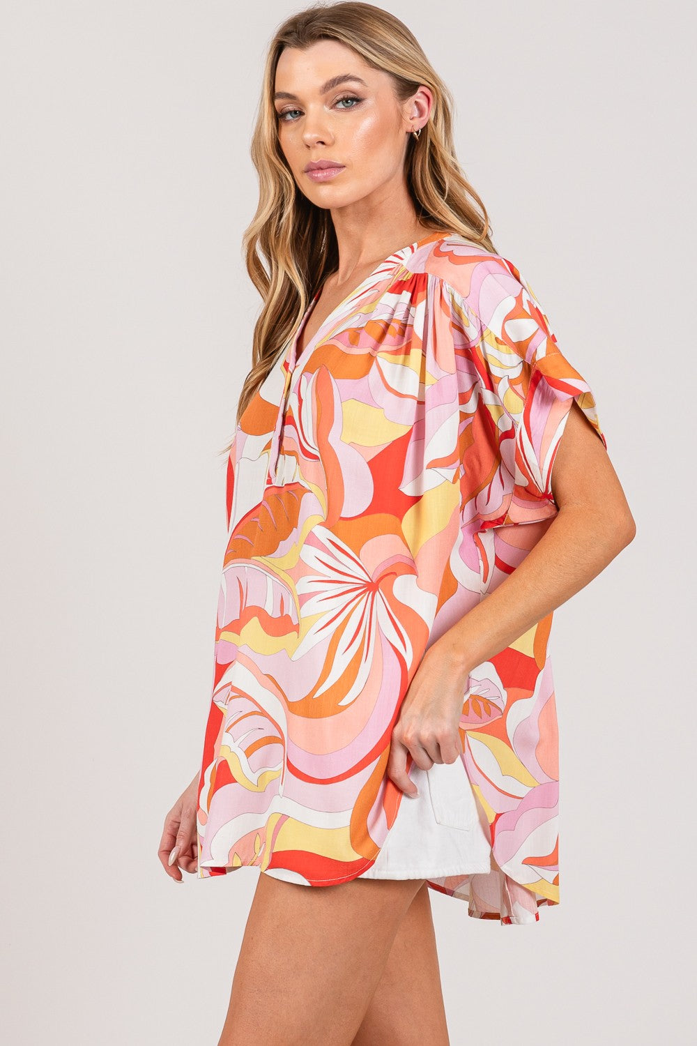 SAGE + FIG Abstract Print Half Button Blouse | us.meeeshop