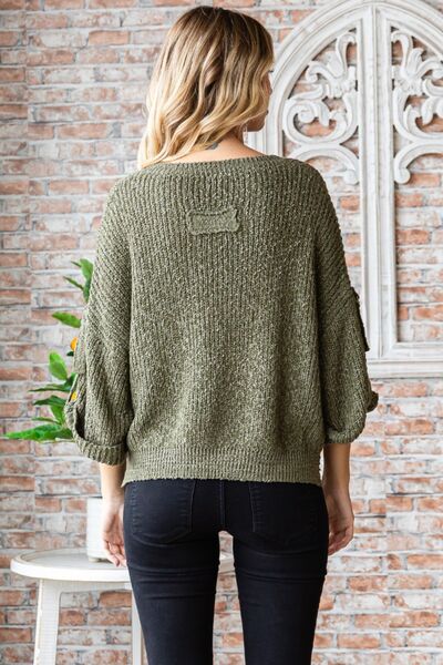 Veveret Round Neck Roll-Up Sweater | us.meeeshop