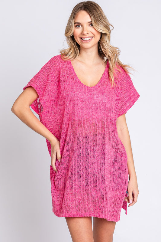 GeeGee Short Sleeve Side Slit Knit Cover Up Dress | us.meeeshop