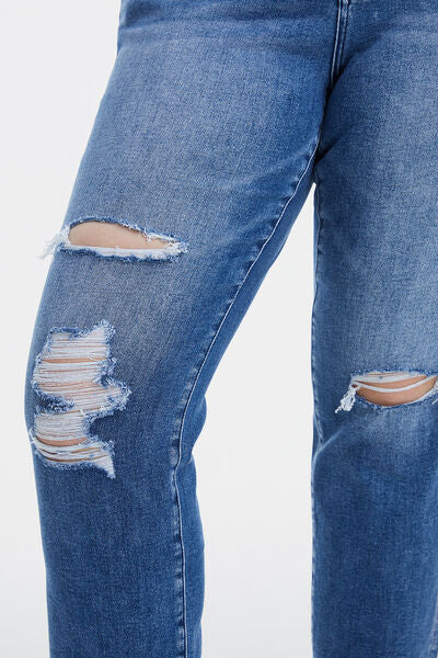 BAYEAS Full Size High Waist Distressed Cat's Whiskers Straight Jeans | us.meeeshop