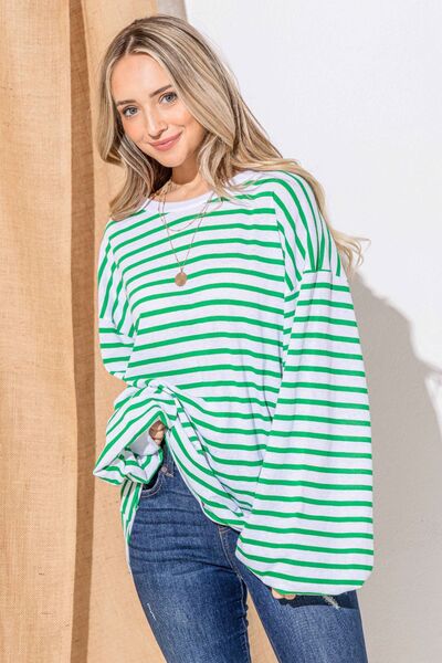 And The Why Oversized Striped Balloon Sleeve Top | us.meeeshop