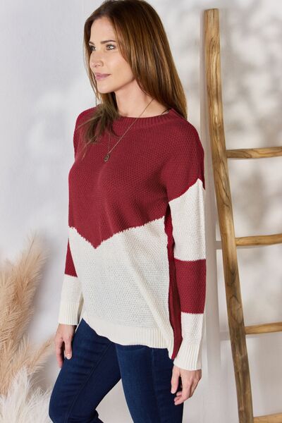 Hailey & Co Color Block Dropped Shoulder Knit Top | us.meeeshop