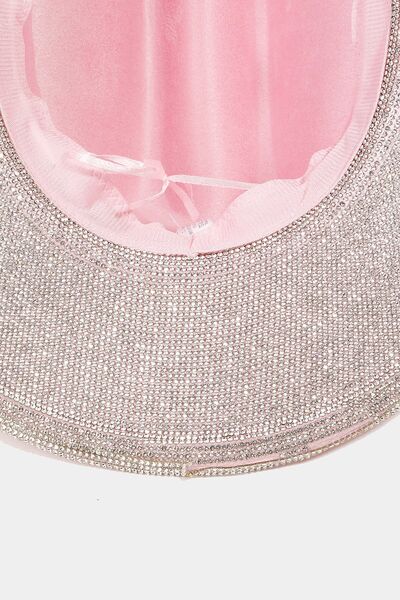 Fame Pave Rhinestone Trim Faux Suede Hat | us.meeeshop