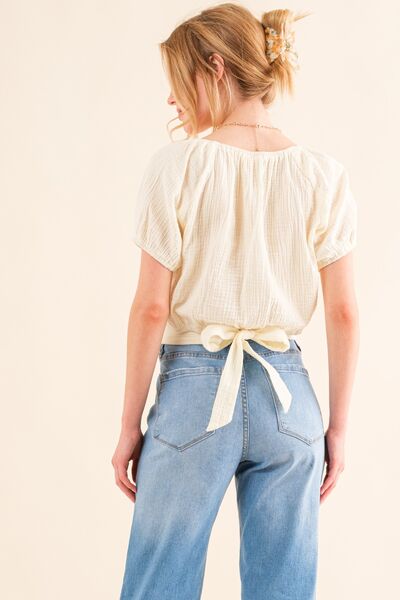 And The Why Cotton Gauze Back Waist Tie Cropped Blouse | us.meeeshop