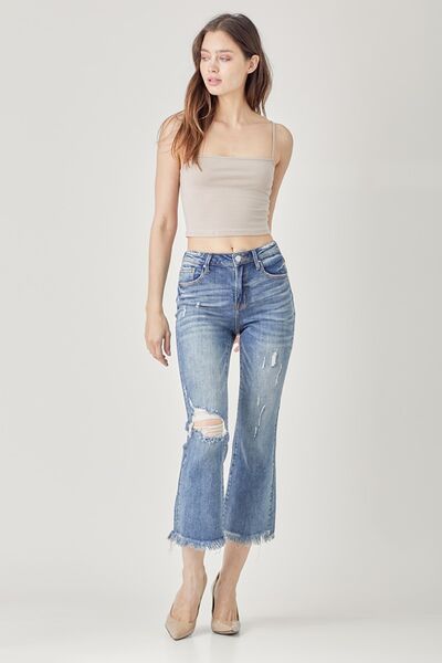 RISEN High Waist Distressed Cropped Bootcut Jeans | us.meeeshop
