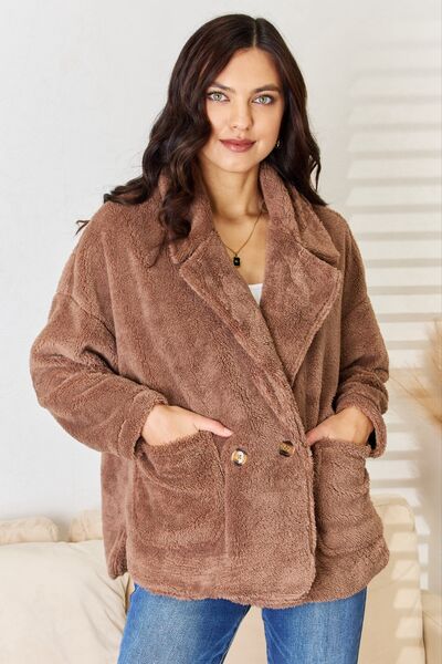 Culture Code Double Breasted Fuzzy Coat | us.meeeshop