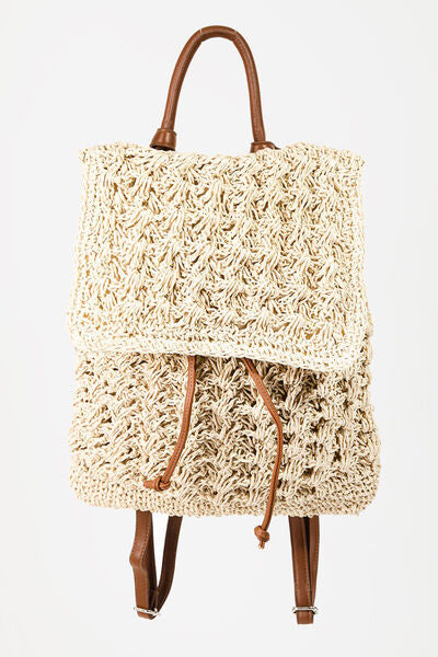 Fame Straw Braided Faux Leather Strap Backpack Bag | us.meeeshop