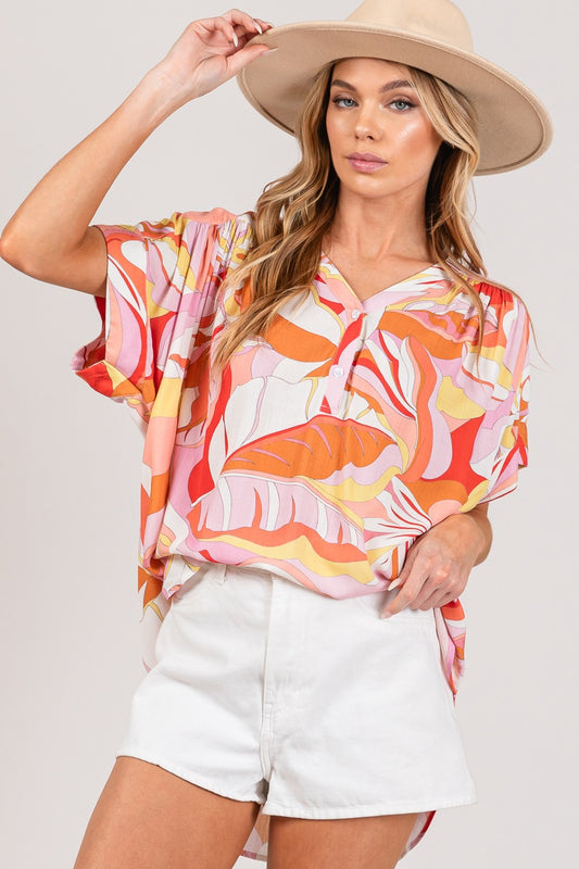 SAGE + FIG Abstract Print Half Button Blouse | us.meeeshop