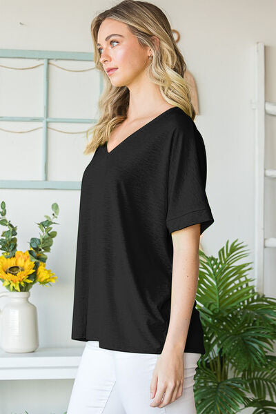 Heimish Full Size V-Neck Short Sleeve T-Shirt | us.meeeshop