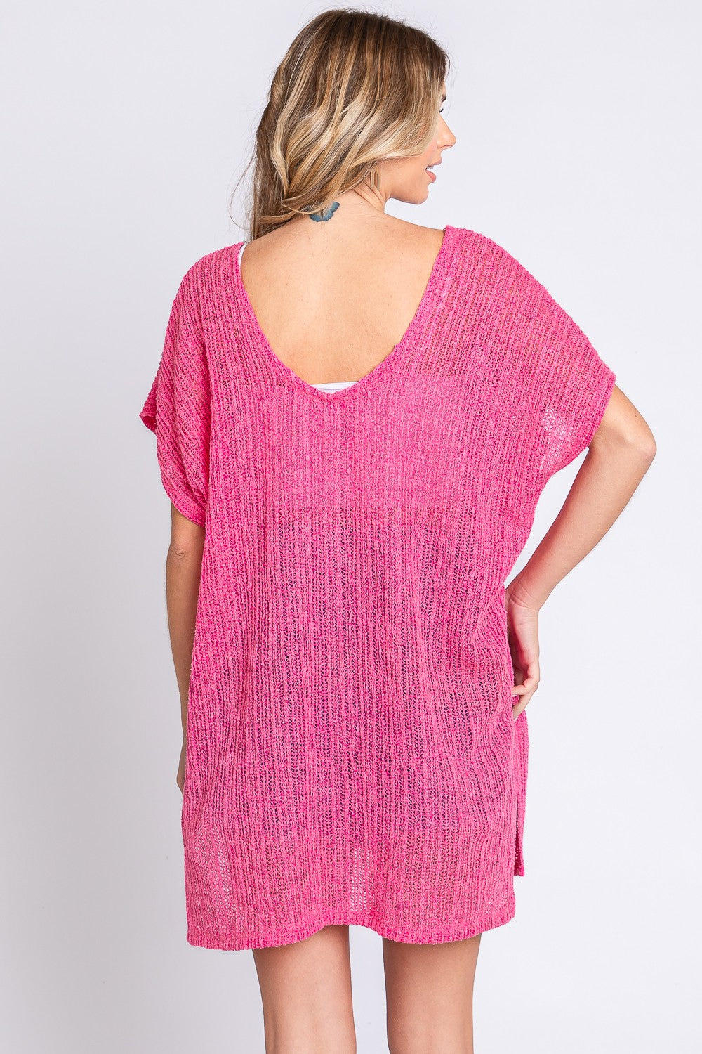 GeeGee Short Sleeve Side Slit Knit Cover Up Dress | us.meeeshop
