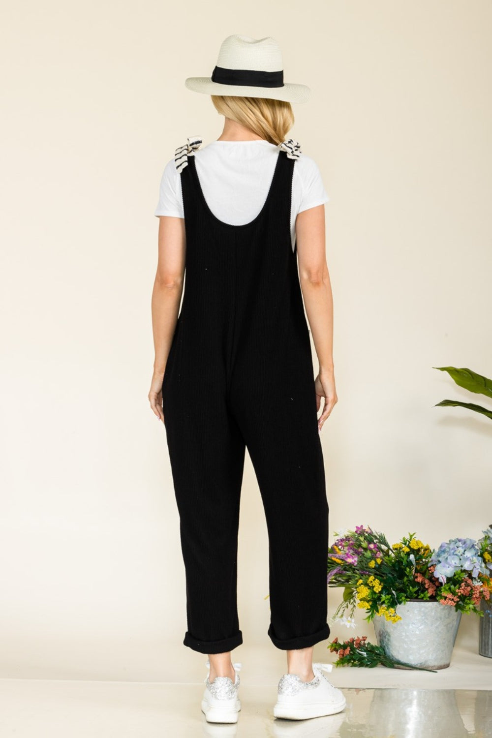 Celeste Full Size Stripe Contrast Pocket Rib Jumpsuit | us.meeeshop