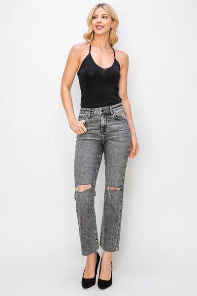 RISEN High Waist Distressed Straight Jeans | us.meeeshop