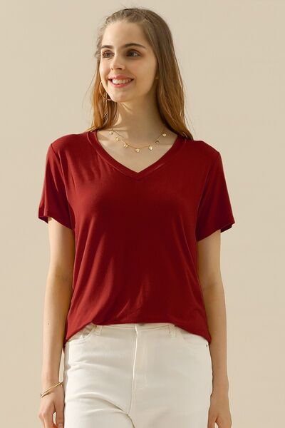 Ninexis Full Size V-Neck Short Sleeve T-Shirt | us.meeeshop