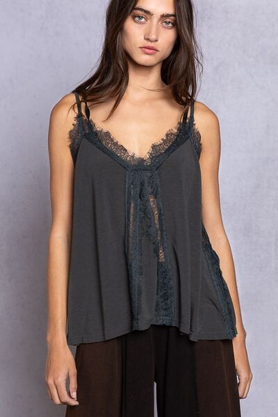 POL Lace Detail V-Neck Cami | us.meeeshop