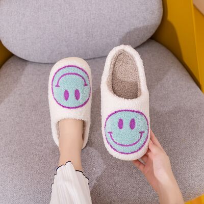 Melody Smiley Face Slippers In White/Skyblue | us.meeeshop