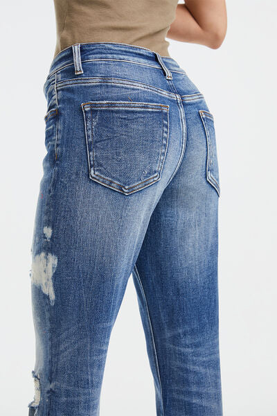 BAYEAS Full Size High Waist Distressed Paint Splatter Pattern Jeans | us.meeeshop