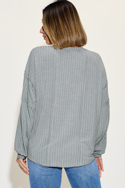 Basic Bae Full Size Ribbed Round Neck Long Sleeve T-Shirt | us.meeeshop