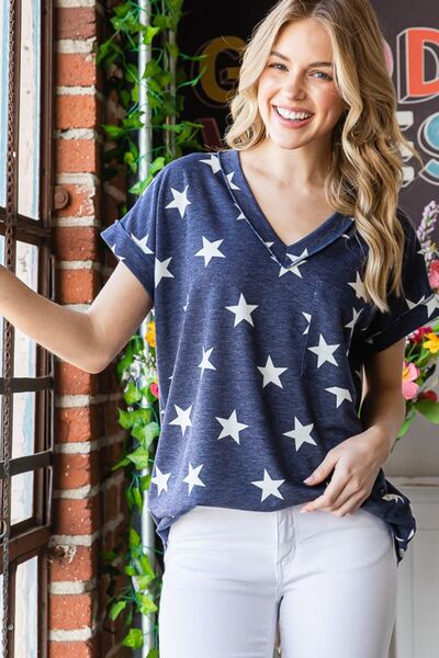 Heimish Full Size Star Print V-Neck Short Sleeve T-Shirt | us.meeeshop